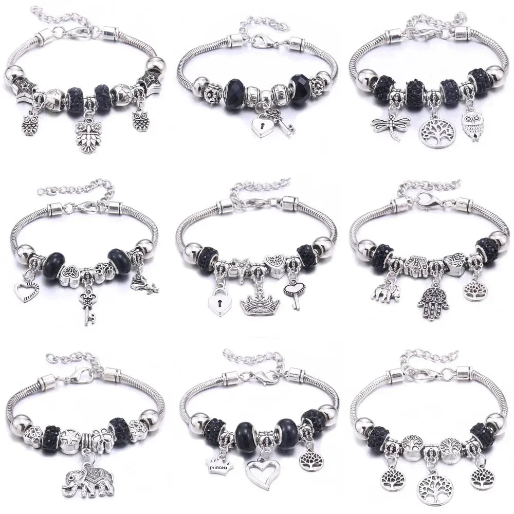 2025 New Charm Bracelet & Bangles Jewelry white butterfly Crown Beads Bracelets Brands Bracelets Fit Women Girl Gift