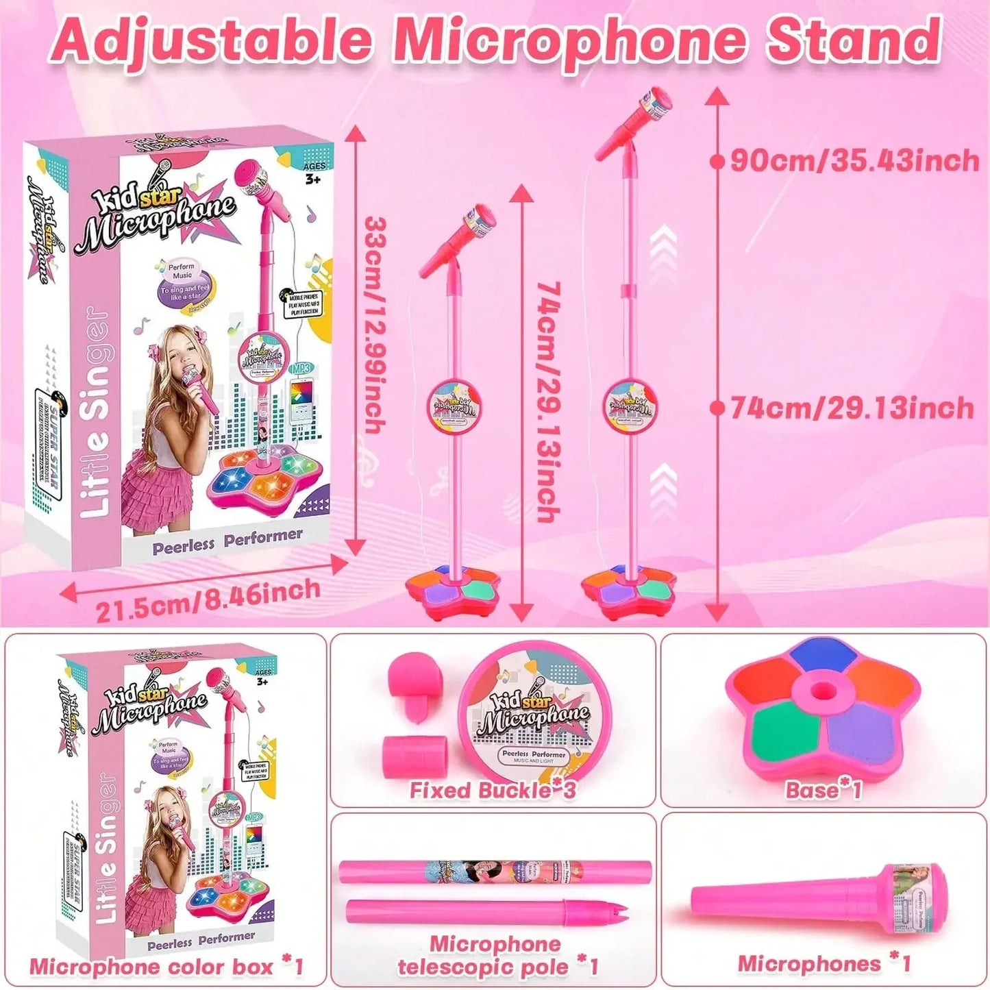 2026 Karaoke Microphone Toy With Stand, Data Adapter, Compatible With MP3/MP4 (39 Inches)