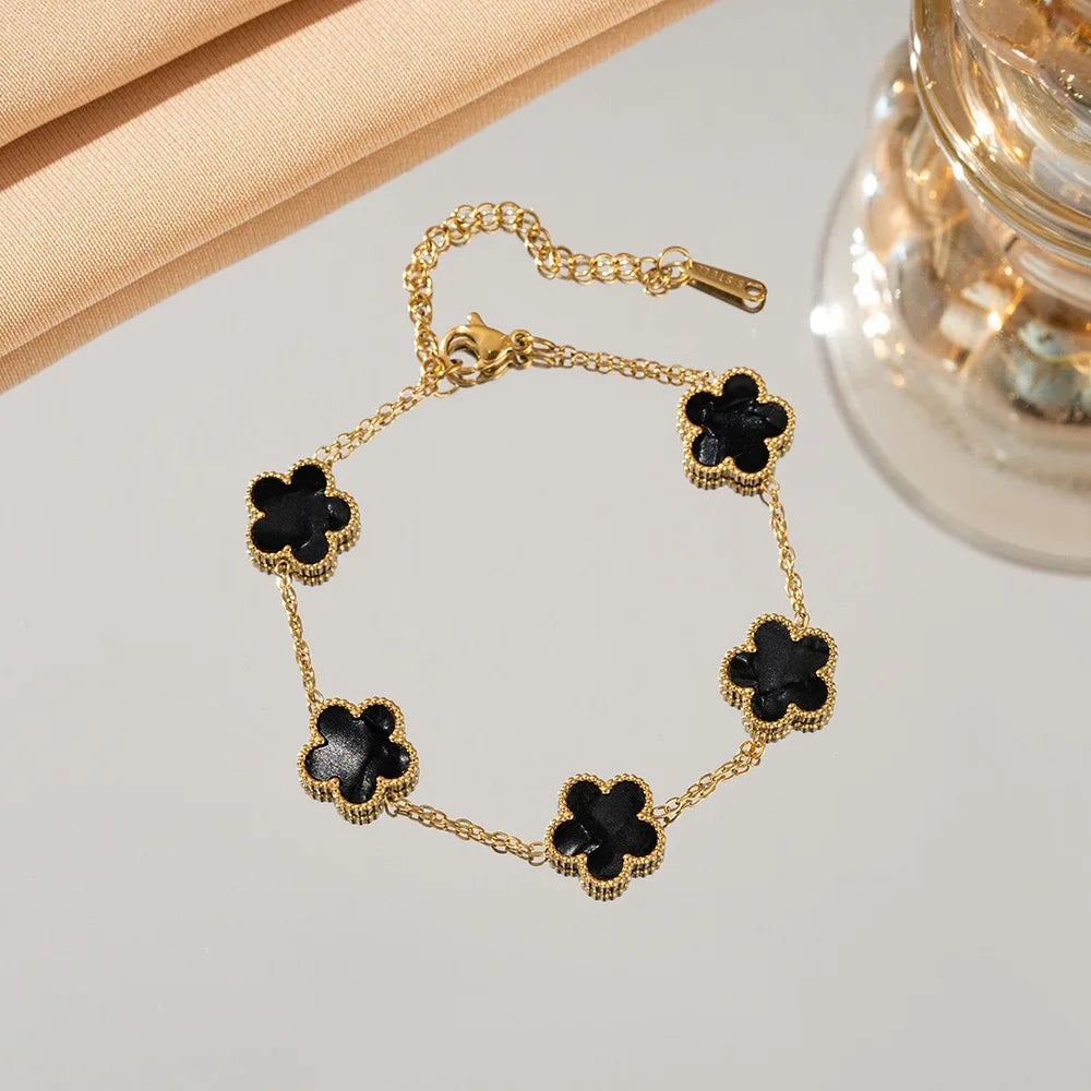 Lucky Five-Leaf Flower 18k Gold Plated Stainless Steel Bracelet Women's Exquisite Five-Pointed Star Luxury Party Jewelry Gift