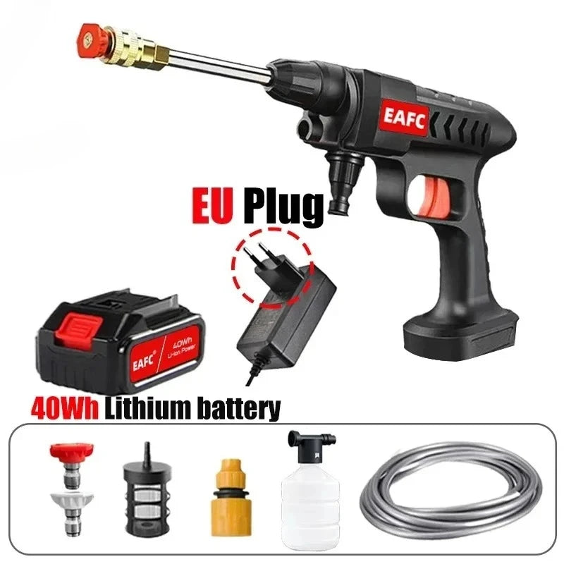 EAFC Cordless High Pressure Car Wash Washer Gun 60Bar Foam Generator Water Gun Spray Adjustable Nozzle for Auto Home Garden