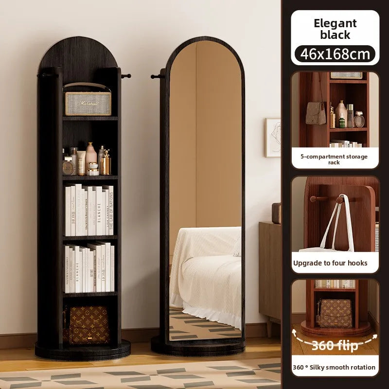 360° Rotating Full Length Floor Mirror with Storage Shelves  Modern Standing Dressing Mirror for Living Room  Bedroom Furniture