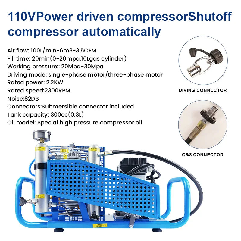 TUXING TXESB041 100L/min 4500Psi PCP Air Compressor 300Bar High Pressure Scuba Compressor Diving Compressor PCP Rifle 0-12L Tank