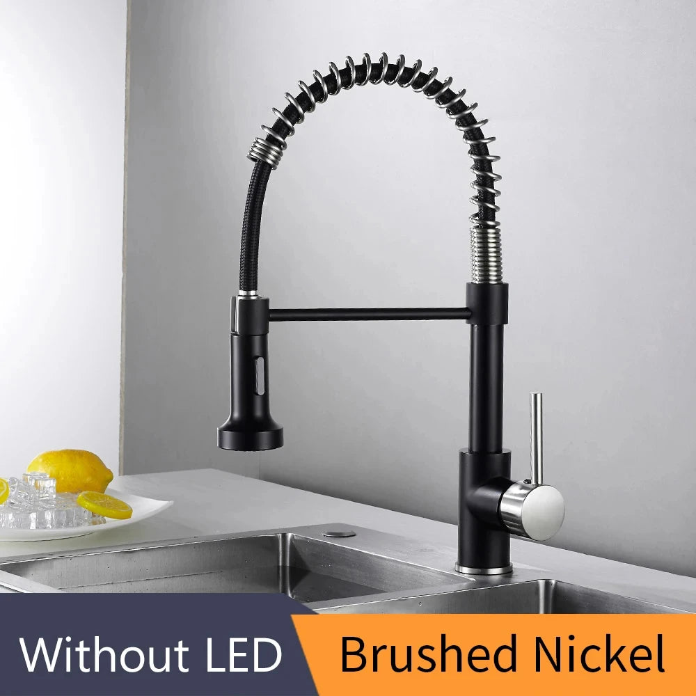 Fashion Kitchen Faucets Stainless Steel Faucets for Kitchen Sink Pull Down Spring Spout Mixers Tap Hot Cold Water Crane 9009