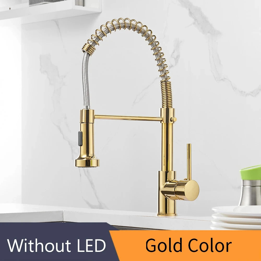 Fashion Kitchen Faucets Stainless Steel Faucets for Kitchen Sink Pull Down Spring Spout Mixers Tap Hot Cold Water Crane 9009