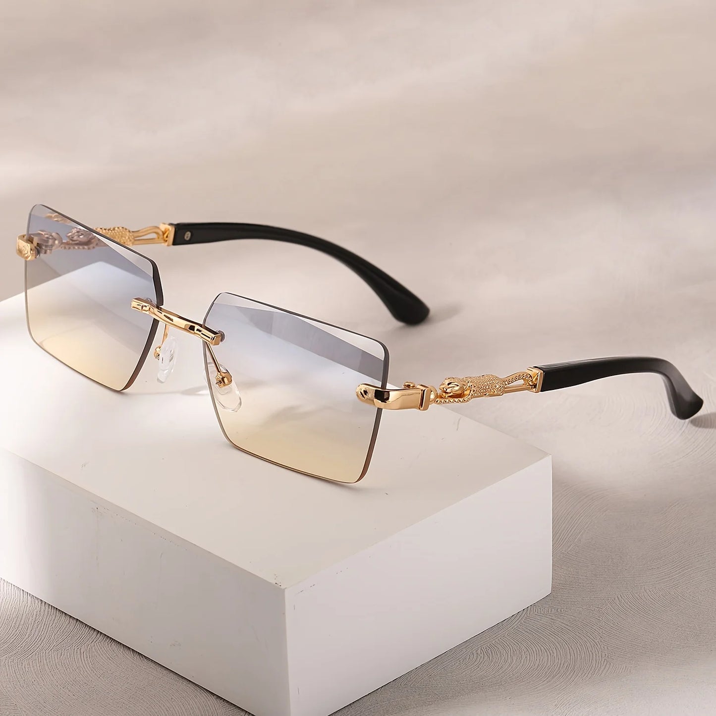 1pc Rimless Sunglasses Rectangle Women Men Shades Small Square Sun Glasses For Female Male Beach Vacation Travel Eyewear