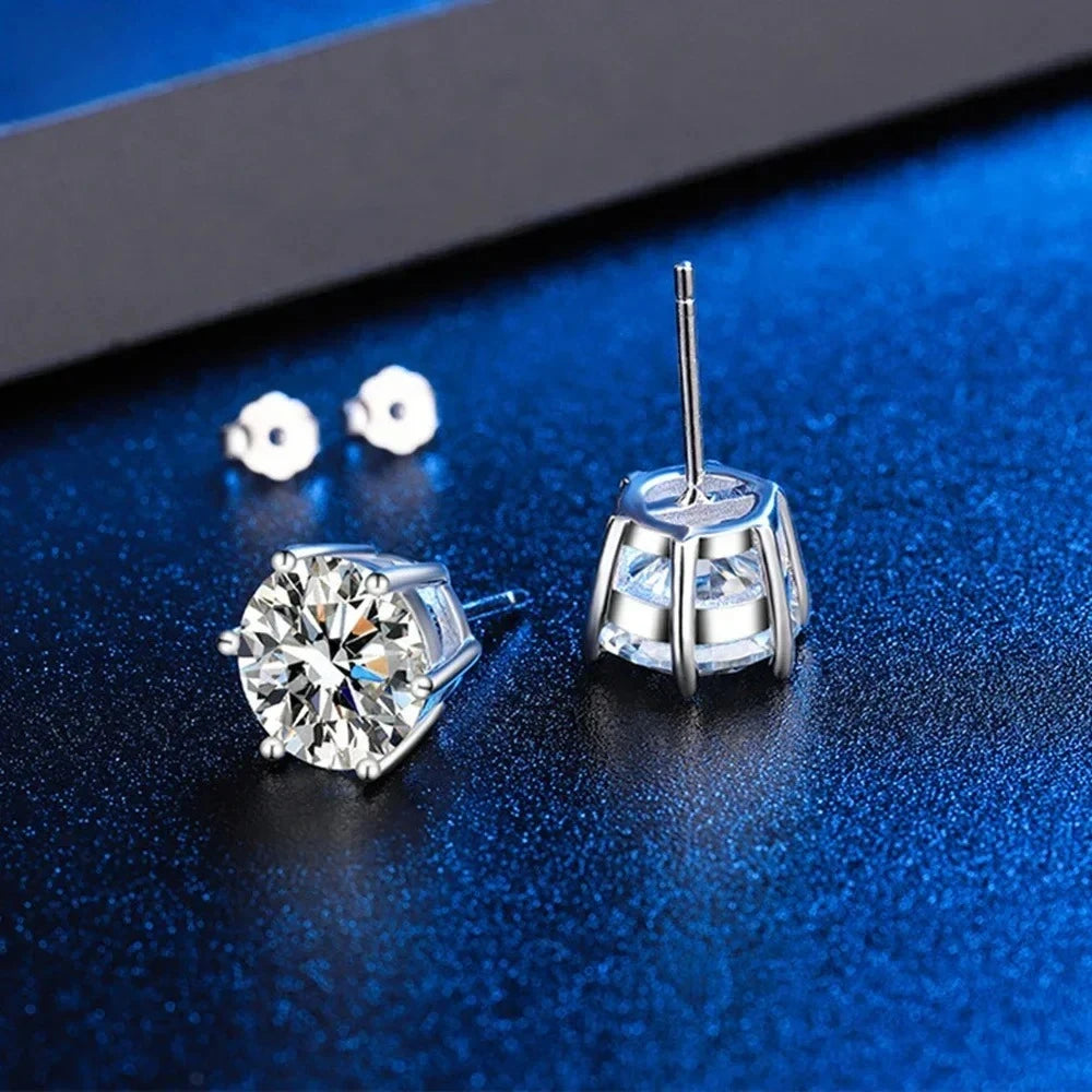 Angel Bola S925 Sterling Silver D Color Moissanite Earrings for Women Classic Six Claw Stud Earrings 0.5-3 Carats Jewelry