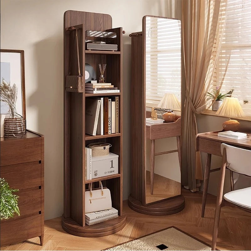 360° Rotating Full Length Floor Mirror with Storage Shelves  Modern Standing Dressing Mirror for Living Room  Bedroom Furniture