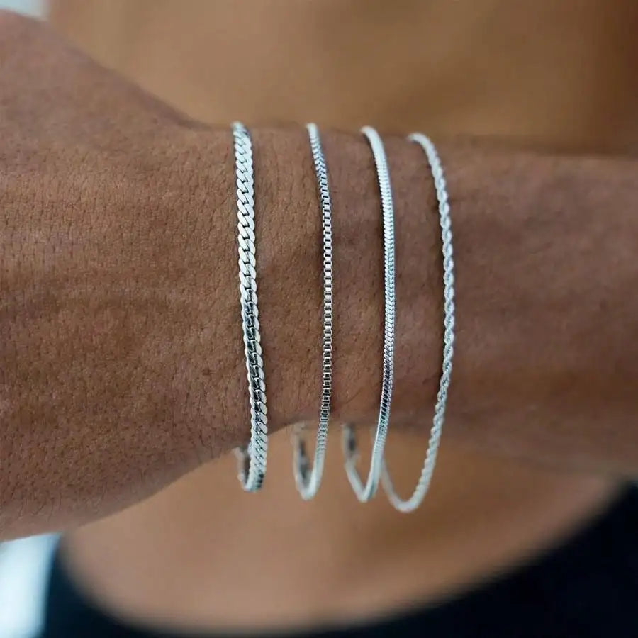 Dainty Gold/Silver Chain Bracelet Stack 14K Gold Plated Silver Bracelets For Men Stainless Steel Adjustable Cross Charm Cuban Link Bracelet Snake Jewelry To Men Dad Birthday Day
