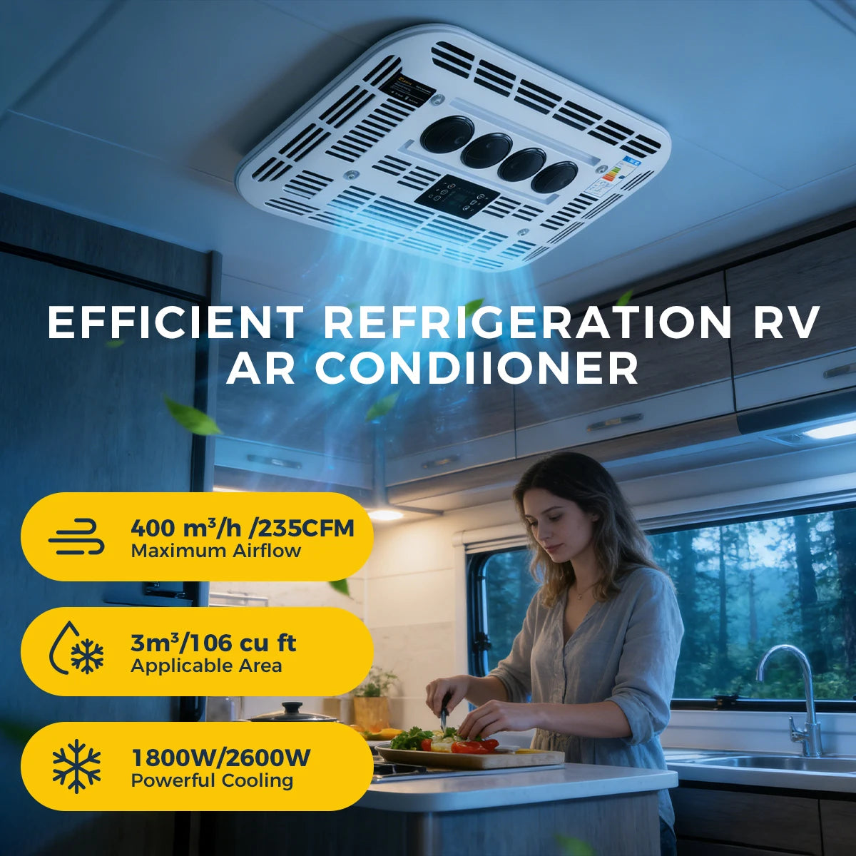 Sunster 12V 24V Rooftop Parking Air Conditioner High Efficiency Low Noise Cooling AC System For Trucks Excavators Campervans Rvs