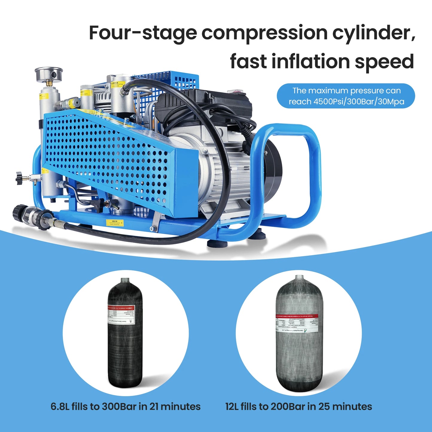 TUXING TXESB041 100L/min 4500Psi PCP Air Compressor 300Bar High Pressure Scuba Compressor Diving Compressor PCP Rifle 0-12L Tank