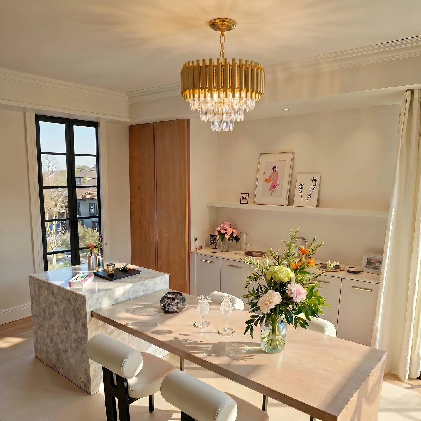 Modern Gold Crystal Chandelier, Luxury 3-Tier K9 Crystal Chandelier for Dining Room/Living Room/Kitchen Island/Bedroom