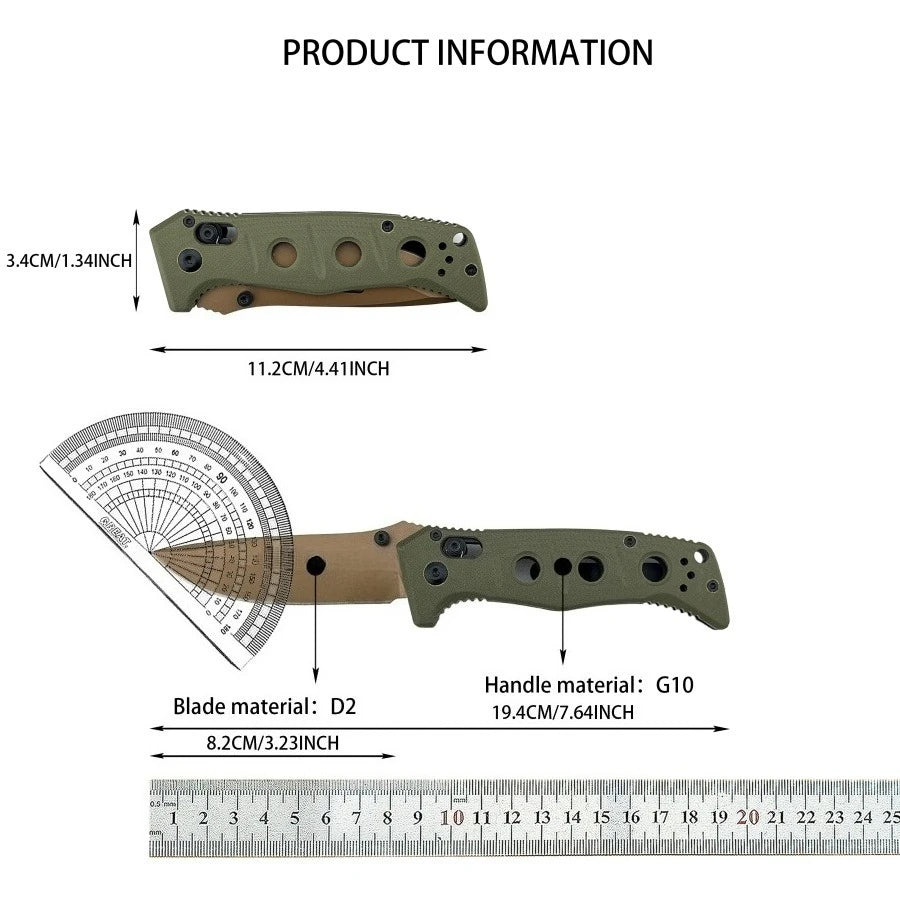 BM 273 Durable Folding Knife D2 Steel Blade G10 Handle Suitable for Outdoor Camping  Practical Cutting Knife Gift for Men.