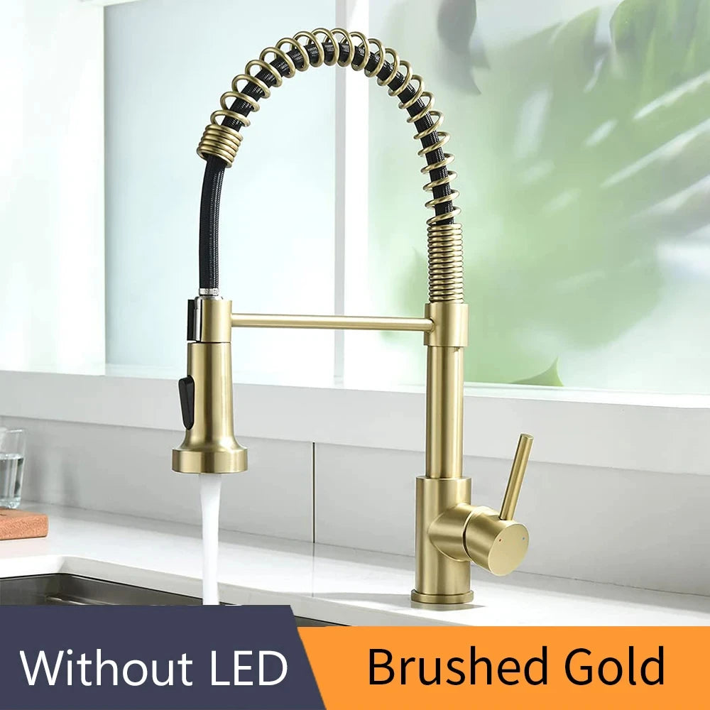 Fashion Kitchen Faucets Stainless Steel Faucets for Kitchen Sink Pull Down Spring Spout Mixers Tap Hot Cold Water Crane 9009