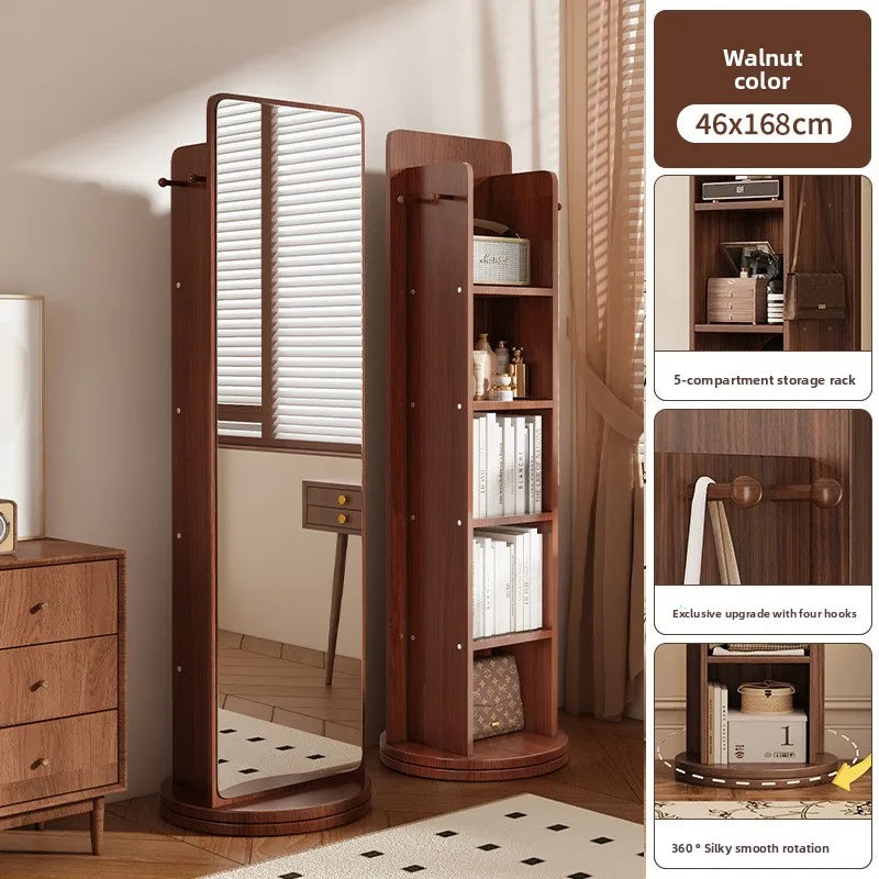360° Rotating Full Length Floor Mirror with Storage Shelves  Modern Standing Dressing Mirror for Living Room  Bedroom Furniture