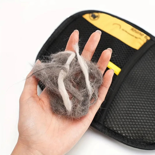 Upgrade Edition Large Pet Static Hair Removal Gloves - Black Polypropylene Cat Grooming Gloves with Yellow Accents