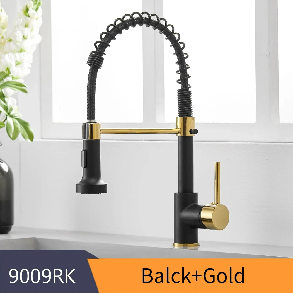 Fashion Kitchen Faucets Stainless Steel Faucets for Kitchen Sink Pull Down Spring Spout Mixers Tap Hot Cold Water Crane 9009