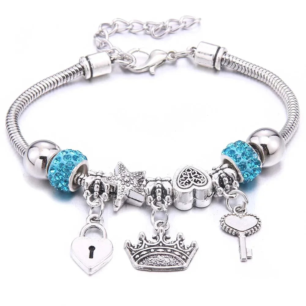 2025 New Charm Bracelet & Bangles Jewelry white butterfly Crown Beads Bracelets Brands Bracelets Fit Women Girl Gift