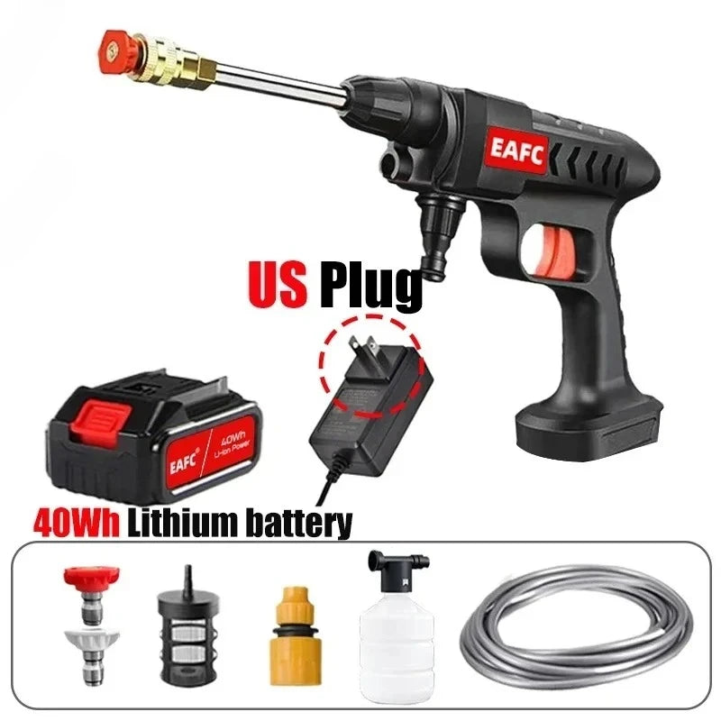 EAFC Cordless High Pressure Car Wash Washer Gun 60Bar Foam Generator Water Gun Spray Adjustable Nozzle for Auto Home Garden