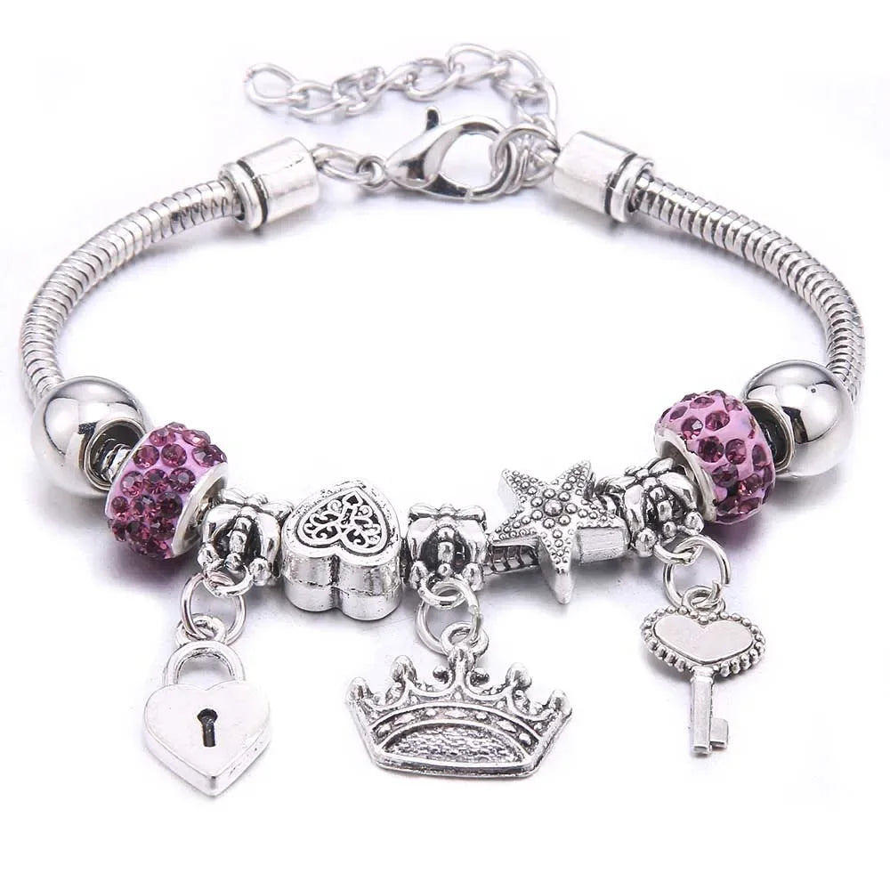 2025 New Charm Bracelet & Bangles Jewelry white butterfly Crown Beads Bracelets Brands Bracelets Fit Women Girl Gift