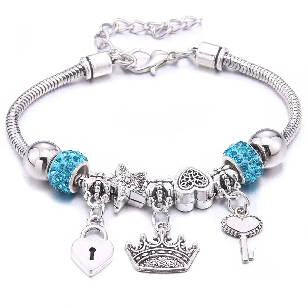 2025 New Charm Bracelet & Bangles Jewelry white butterfly Crown Beads Bracelets Brands Bracelets Fit Women Girl Gift