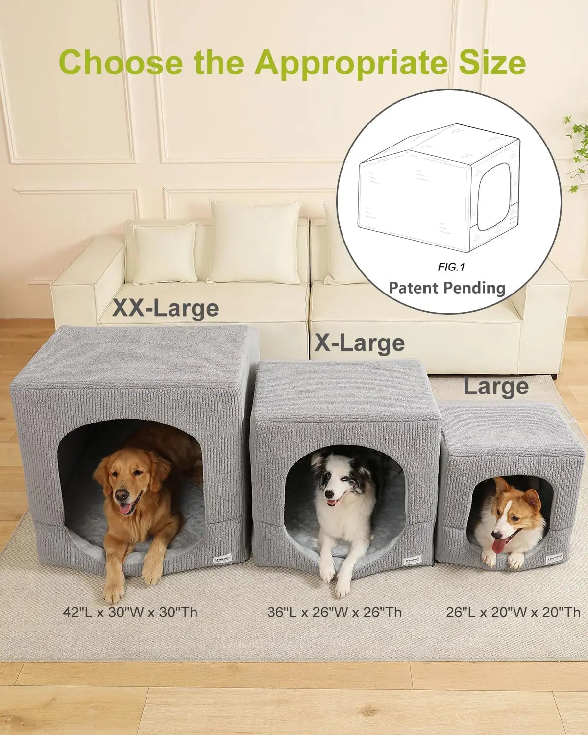 Indoor Dog House for Extra Large Dogs with Washable Cover, Orthopedic Foam Cushion, Semi-Enclosed Privacy Design