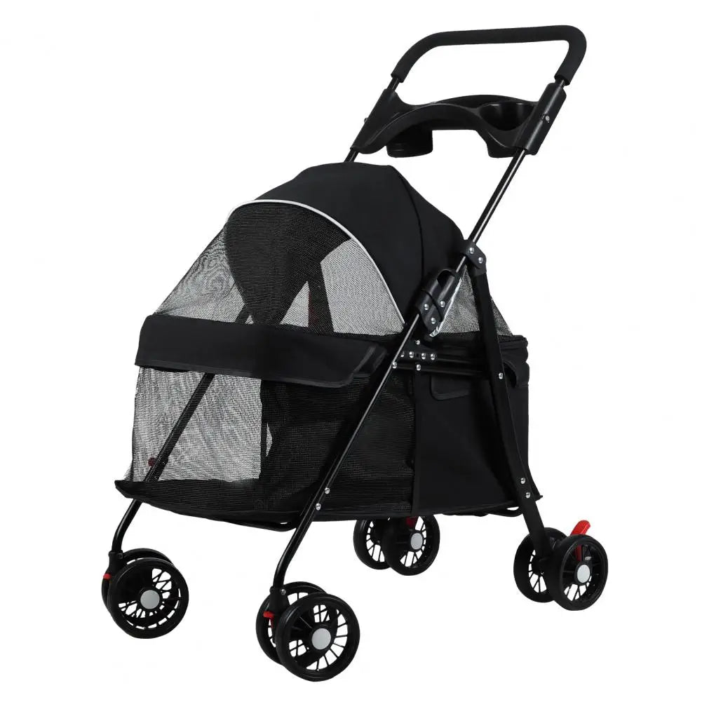 Pet Dog Cat Stroller, Outdoor Travel Pet Folding Stroller with Cup Holder, Breathable Visible Mesh Stroller for Medium Small Dog