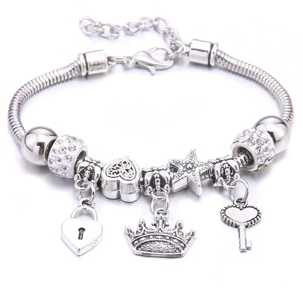 2025 New Charm Bracelet & Bangles Jewelry white butterfly Crown Beads Bracelets Brands Bracelets Fit Women Girl Gift