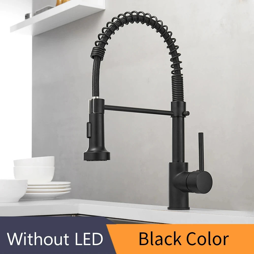 Fashion Kitchen Faucets Stainless Steel Faucets for Kitchen Sink Pull Down Spring Spout Mixers Tap Hot Cold Water Crane 9009