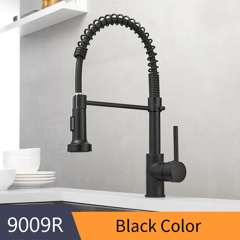 Fashion Kitchen Faucets Stainless Steel Faucets for Kitchen Sink Pull Down Spring Spout Mixers Tap Hot Cold Water Crane 9009