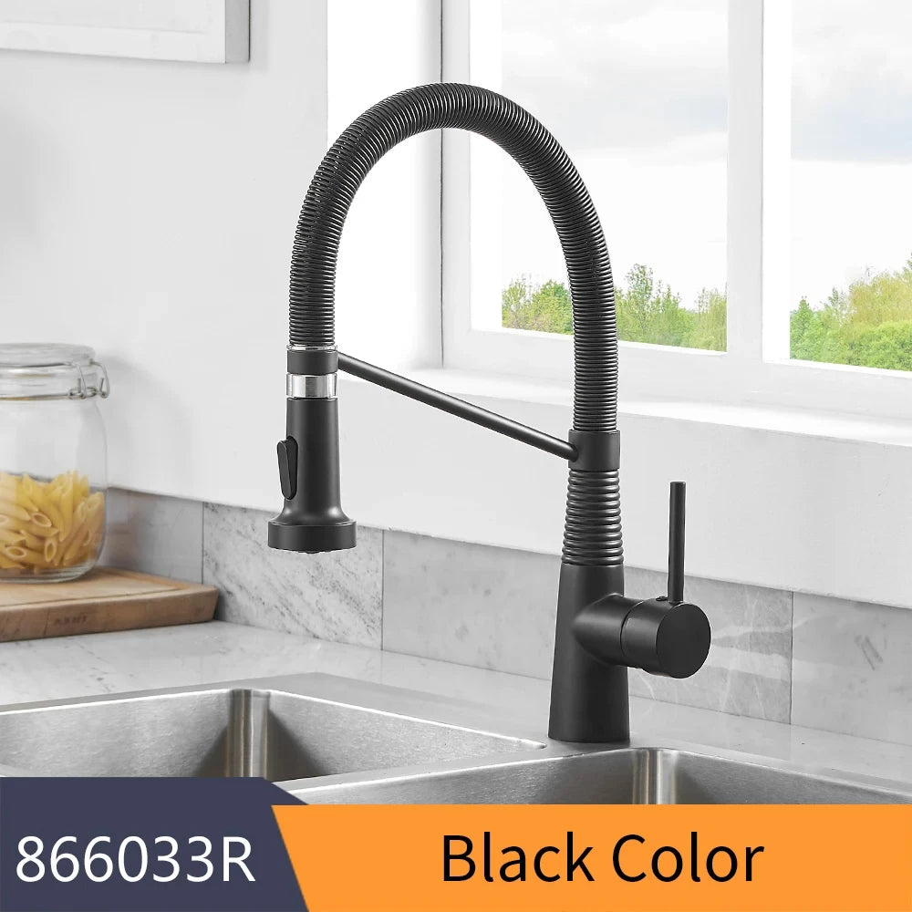Fashion Kitchen Faucets Stainless Steel Faucets for Kitchen Sink Pull Down Spring Spout Mixers Tap Hot Cold Water Crane 9009
