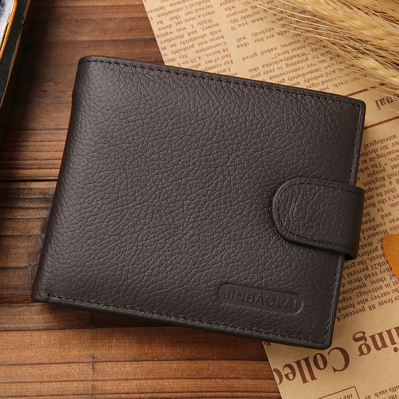 100% Genuine Leather Men Wallets Premium Product Real Cowhide Wallets for Man Short Black Walet Portefeuille Homme