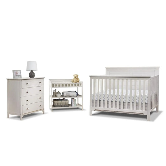 Furniture Farmhouse 3-Piece Nursery Set with 4-in-1 Convertible Crib, 4-Drawer Dresser, and Changing Table with, Customized