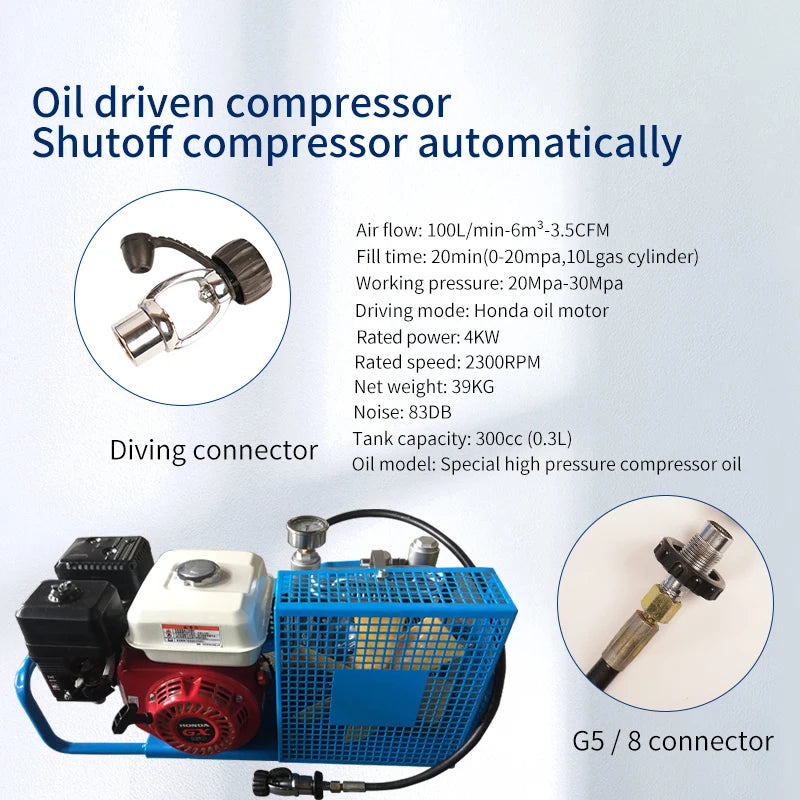 TUXING TXESB041 100L/min 4500Psi PCP Air Compressor 300Bar High Pressure Scuba Compressor Diving Compressor PCP Rifle 0-12L Tank