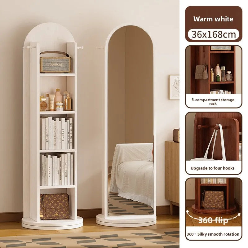 360° Rotating Full Length Floor Mirror with Storage Shelves  Modern Standing Dressing Mirror for Living Room  Bedroom Furniture
