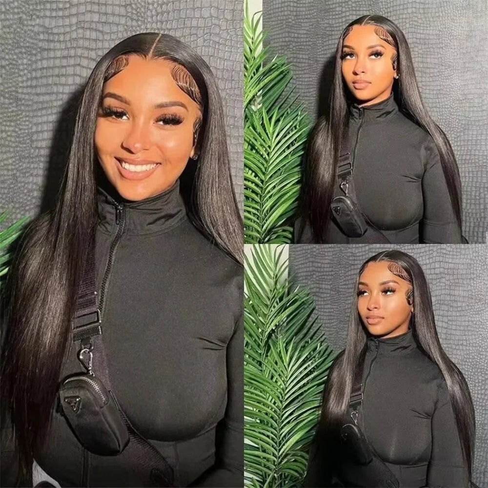 40 Inch Black Bone Straight Human Hair Wigs 13X6 Transparent HD Lace Frontal Wig Pre-Plucked 220% Density 5X5 Glueless Lace Wigs