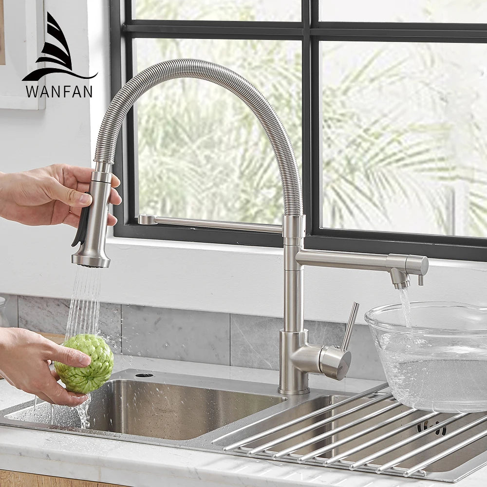 Fashion Kitchen Faucets Stainless Steel Faucets for Kitchen Sink Pull Down Spring Spout Mixers Tap Hot Cold Water Crane 9009