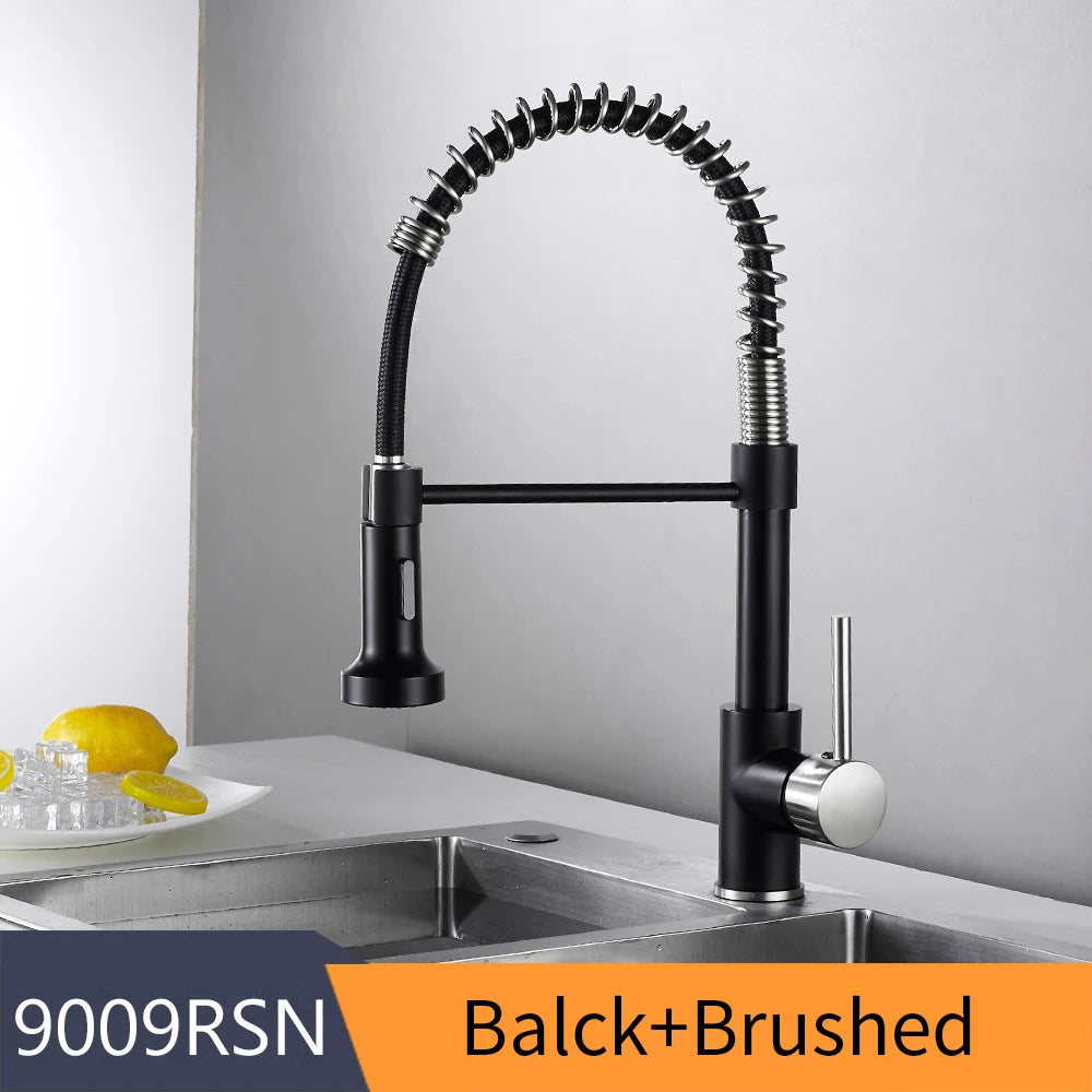Fashion Kitchen Faucets Stainless Steel Faucets for Kitchen Sink Pull Down Spring Spout Mixers Tap Hot Cold Water Crane 9009