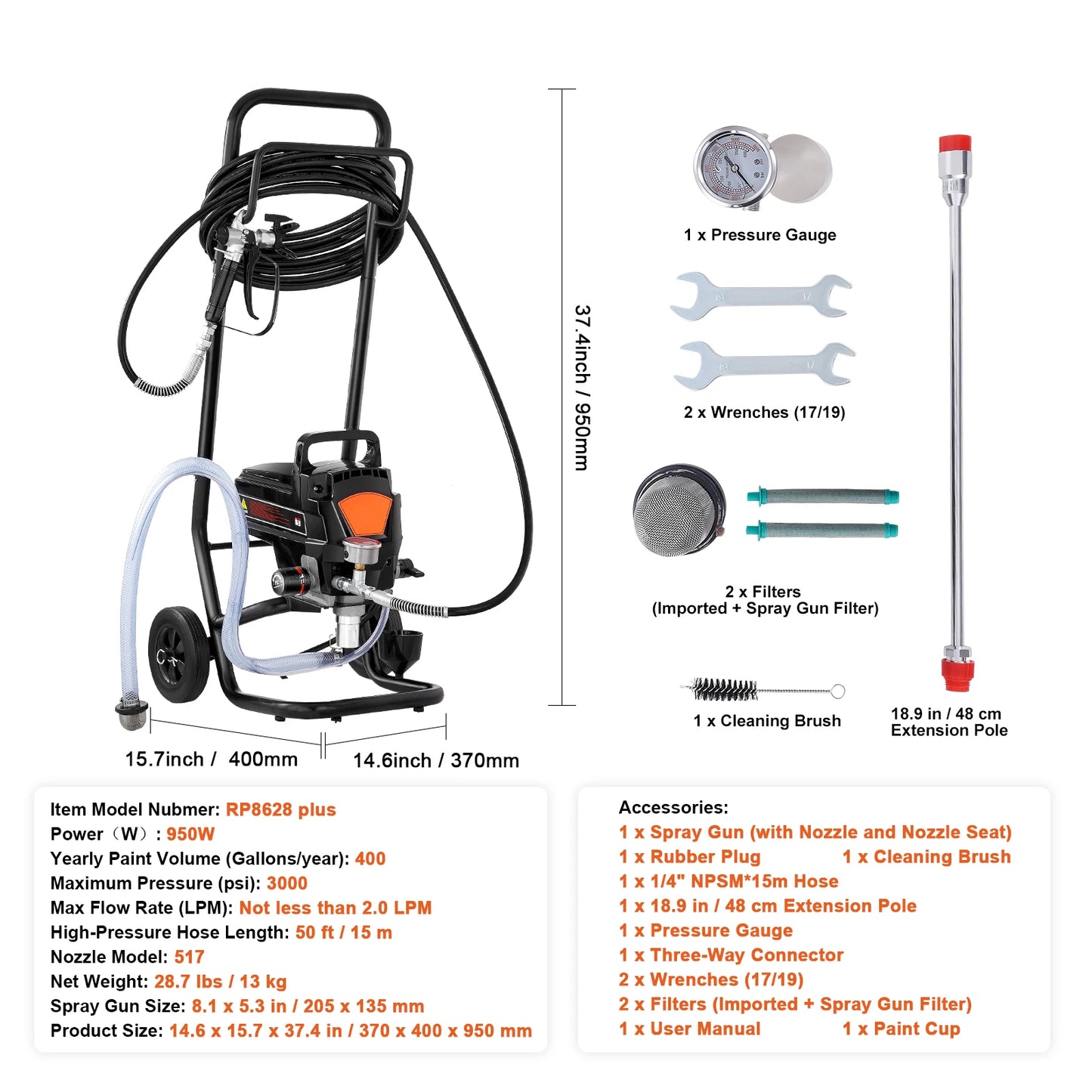 SucceBuy 750W 950W Airless Paint Sprayer 3000PSI High Efficiency Electric Airless Sprayer Handheld Paint Sprayers