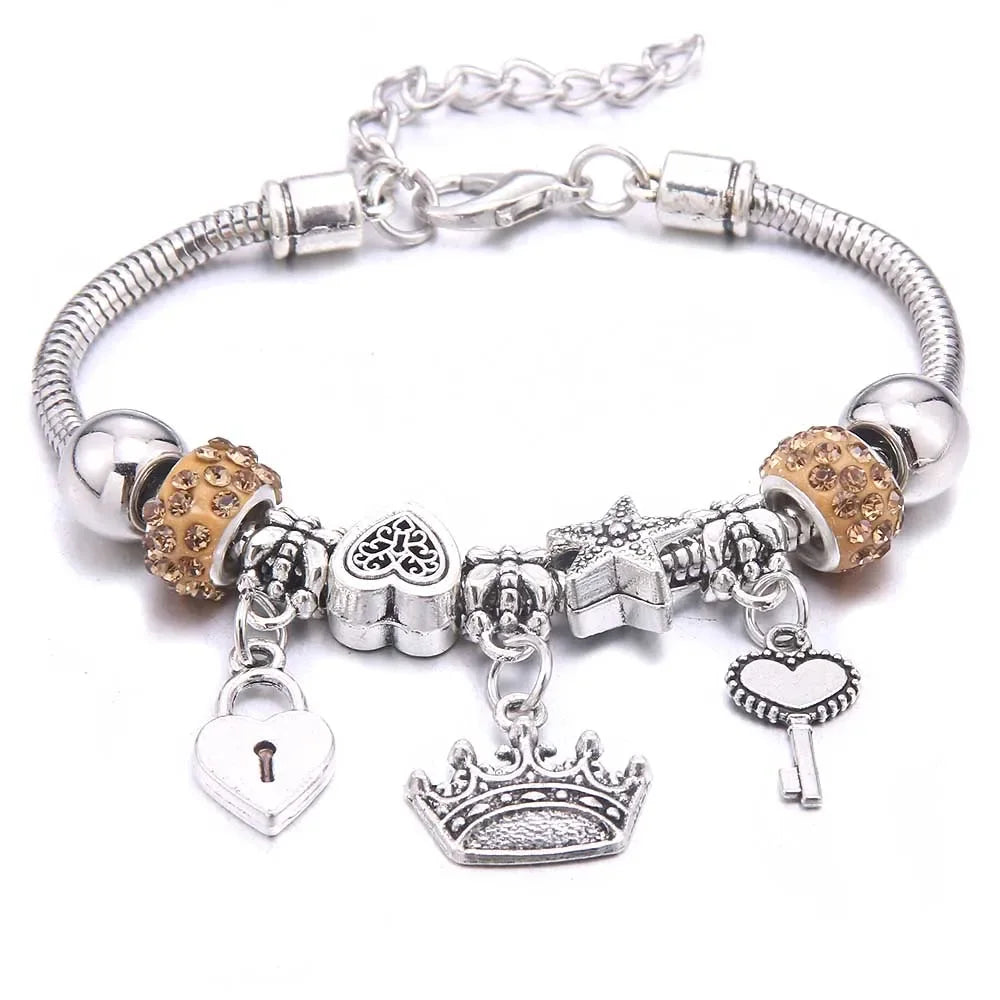 2025 New Charm Bracelet & Bangles Jewelry white butterfly Crown Beads Bracelets Brands Bracelets Fit Women Girl Gift