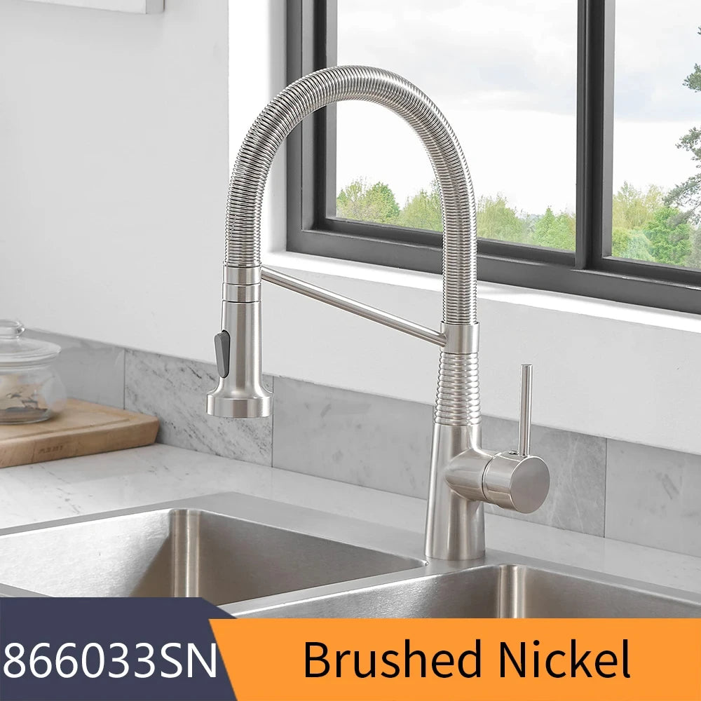 Fashion Kitchen Faucets Stainless Steel Faucets for Kitchen Sink Pull Down Spring Spout Mixers Tap Hot Cold Water Crane 9009