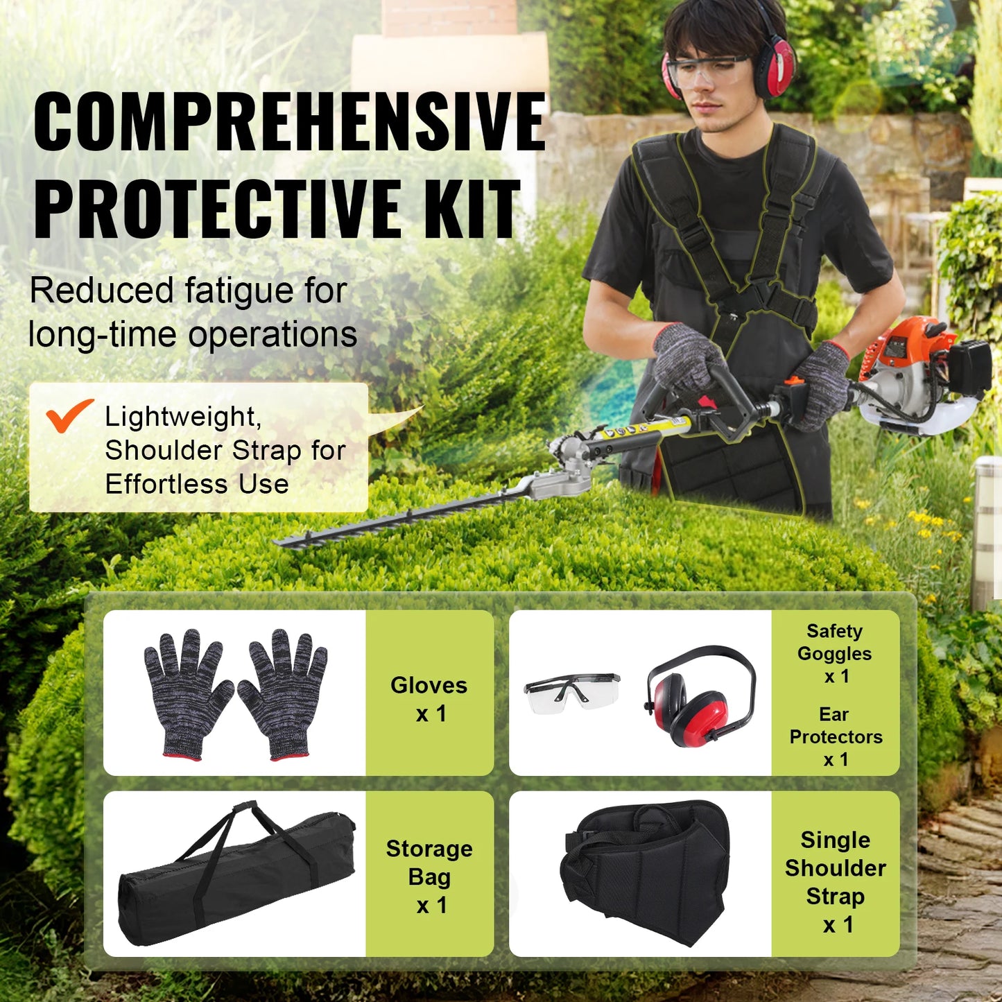SucceBuy 52CC 6-in-1 MultiFunctional Trimming Tools Gas Hedge Trimmer Weed Eater String Trimmer Brush Cutter Edger Pole Chainsaw