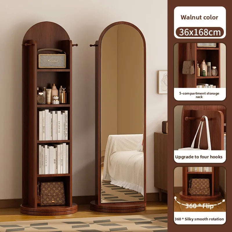360° Rotating Full Length Floor Mirror with Storage Shelves  Modern Standing Dressing Mirror for Living Room  Bedroom Furniture