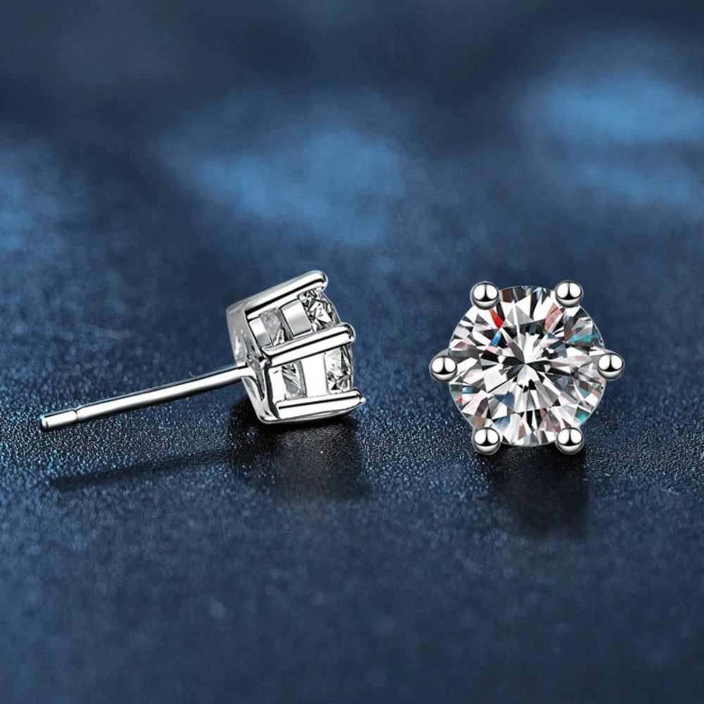 Angel Bola S925 Sterling Silver D Color Moissanite Earrings for Women Classic Six Claw Stud Earrings 0.5-3 Carats Jewelry