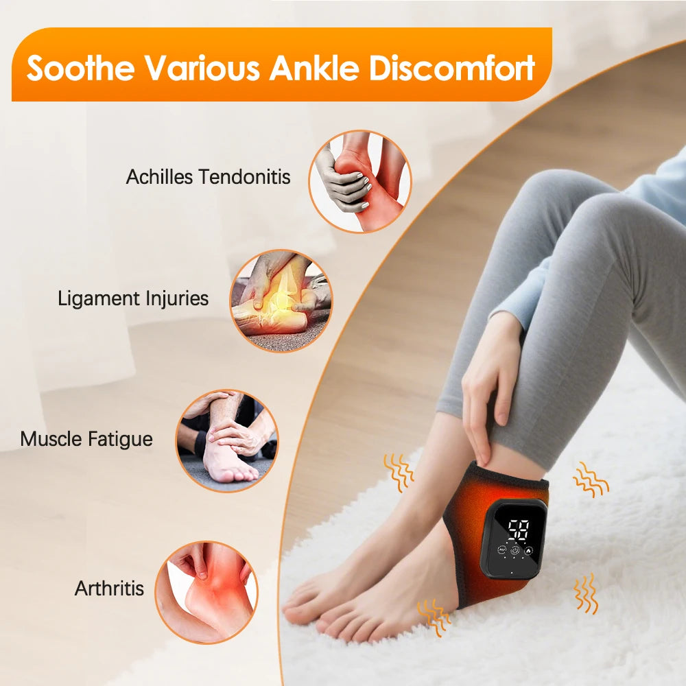 Rechargeable Cordless Heated Ankle Brace Massager with Vibration, 3 Heat Levels & 3 Modes, Electric Foot Warmer Wrap for Pain Relief, Arthritis, Sprain & Sports Recovery, 2000mAh Battery, 15Min Timer