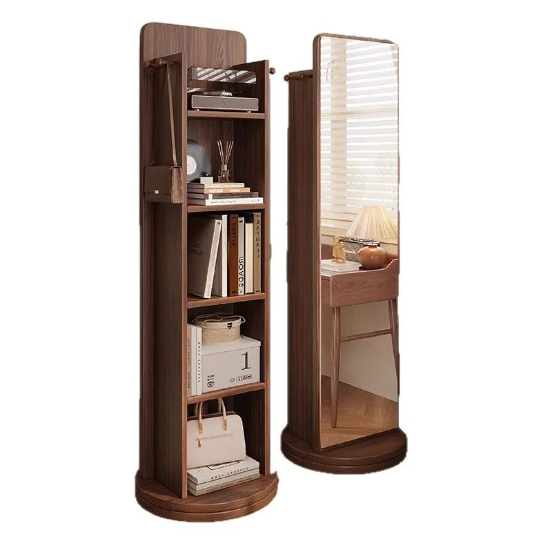 360° Rotating Full Length Floor Mirror with Storage Shelves  Modern Standing Dressing Mirror for Living Room  Bedroom Furniture