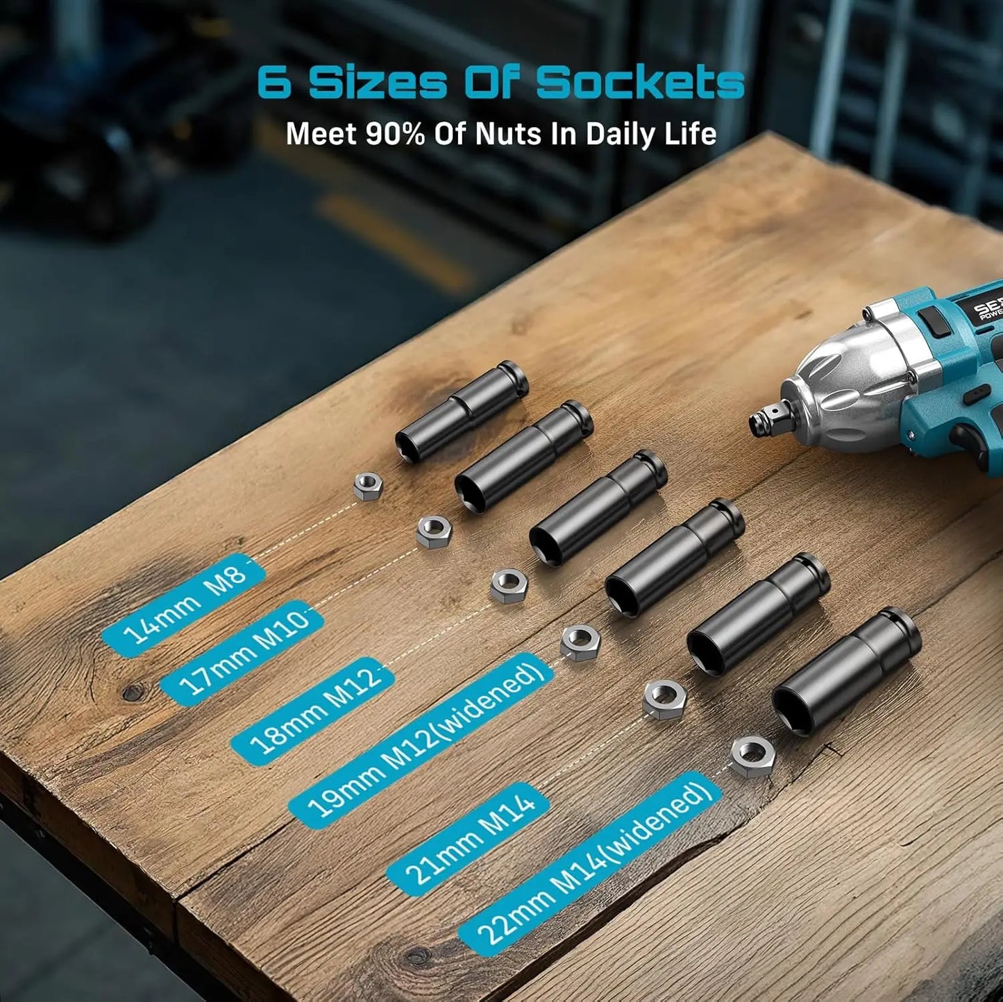 Seesii Impact Wrench 1200N.m 1/2 High Torque Electric Impact Driver Gun Cordless with 21V 2x4.0Ah Battery 6 Sockets Removal Tool