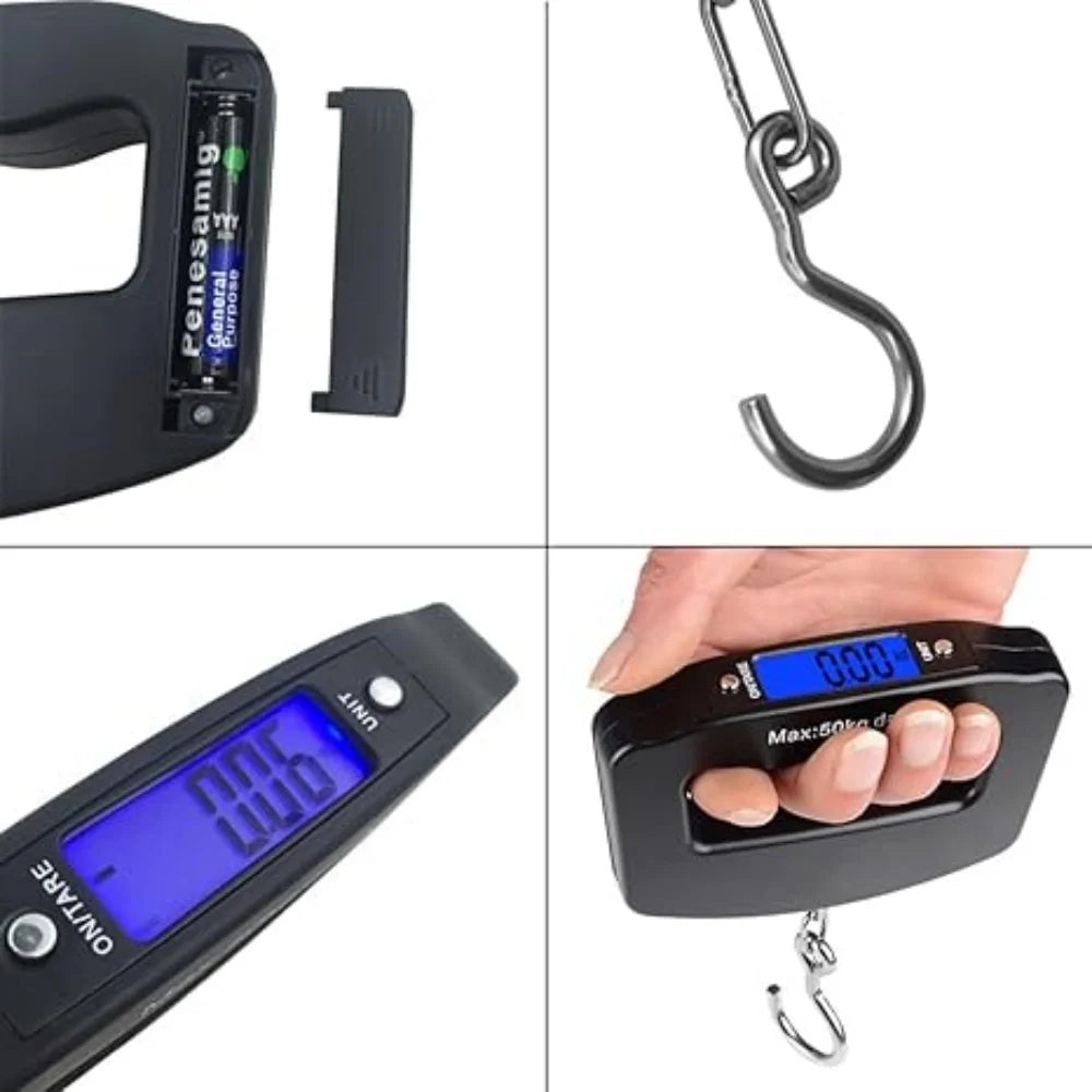 50Kg 10g Luggage Weight Scale, LCD Luggage Scale Travel Digital, Fish Scale, Home Electronic Portable Hanging Weight Hook Travel Luggage Scale