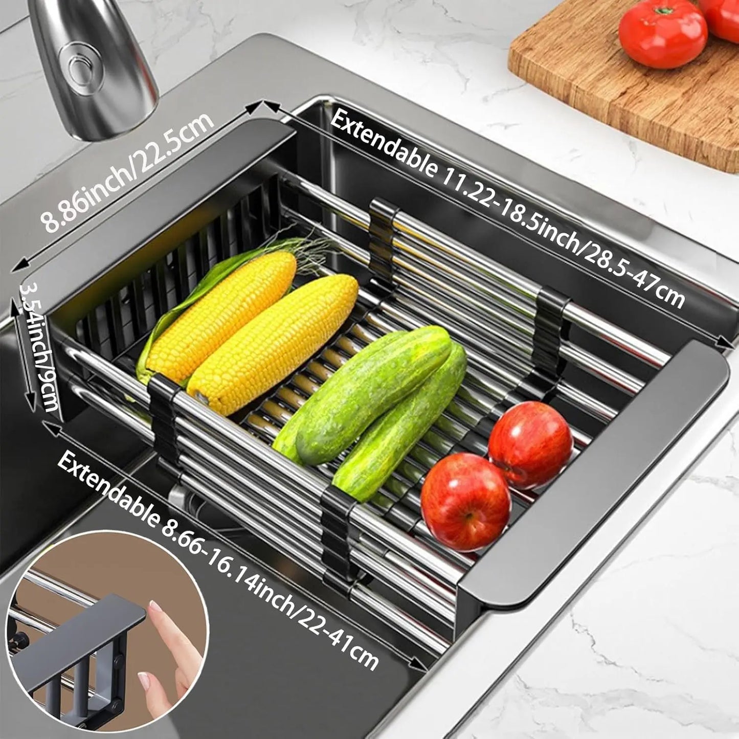 Adjustable Stainless Steel Kitchen Sink Drain Basket Telescopic Dish Drying Rack Fruit Vegetable Drainer Tray Storage Organizer
