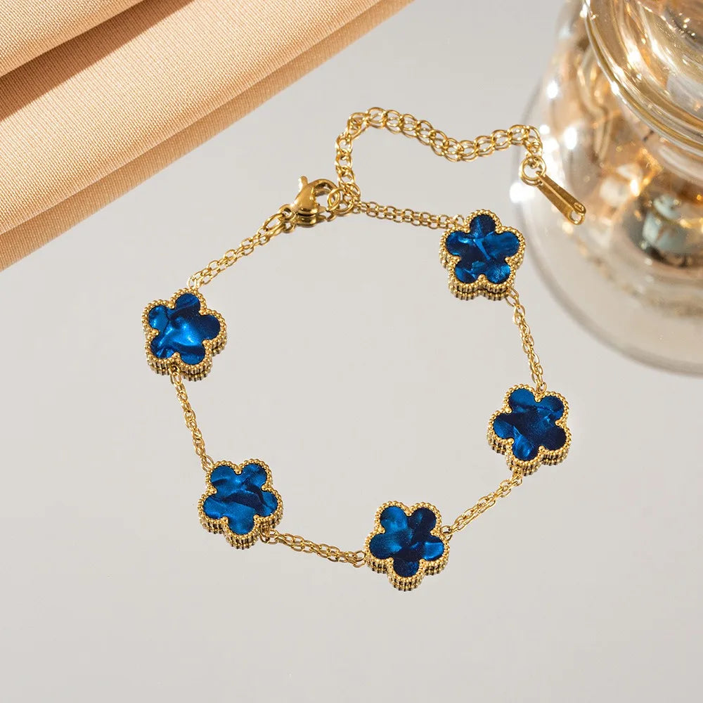 Lucky Five-Leaf Flower 18k Gold Plated Stainless Steel Bracelet Women's Exquisite Five-Pointed Star Luxury Party Jewelry Gift