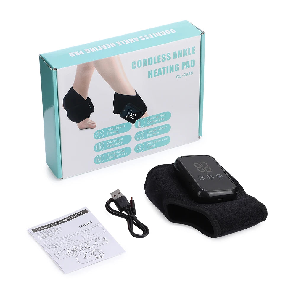 Rechargeable Cordless Heated Ankle Brace Massager with Vibration, 3 Heat Levels & 3 Modes, Electric Foot Warmer Wrap for Pain Relief, Arthritis, Sprain & Sports Recovery, 2000mAh Battery, 15Min Timer